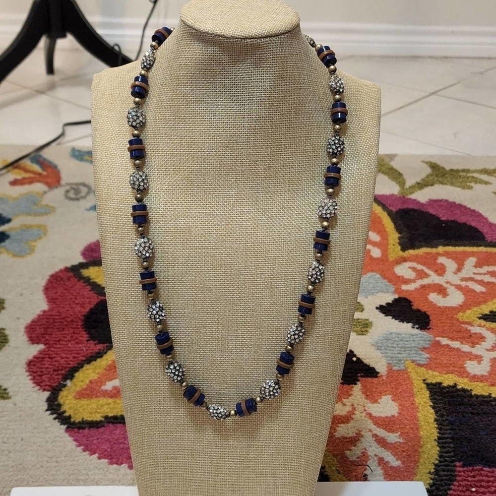 J. Crew navy and‎ bronze jeweled long necklace
